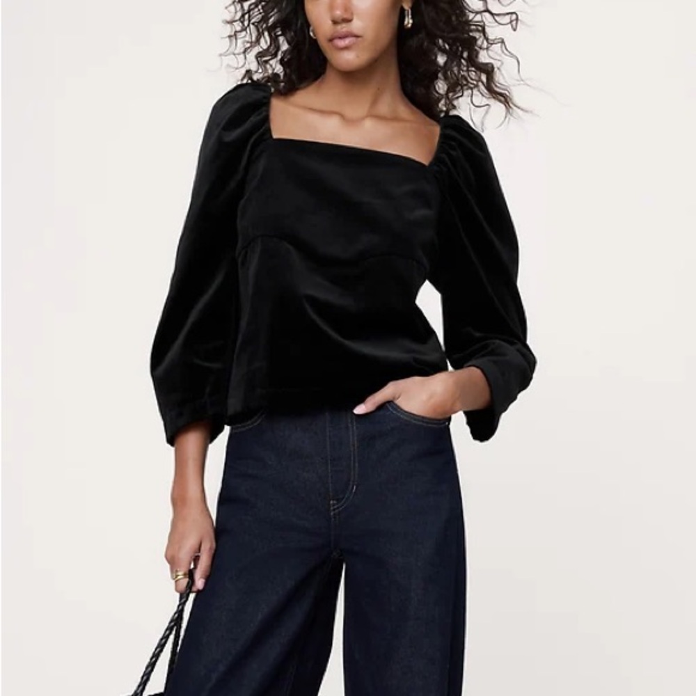 NWT Banana Republic velvet tie back puff sleeve top